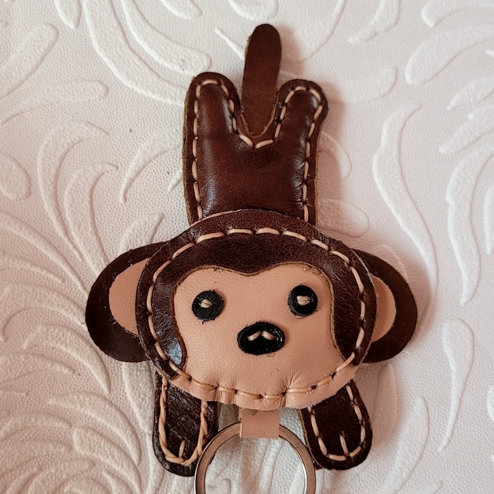 Leather Key Holder Monkey Chocolate - Picture 2 of 5